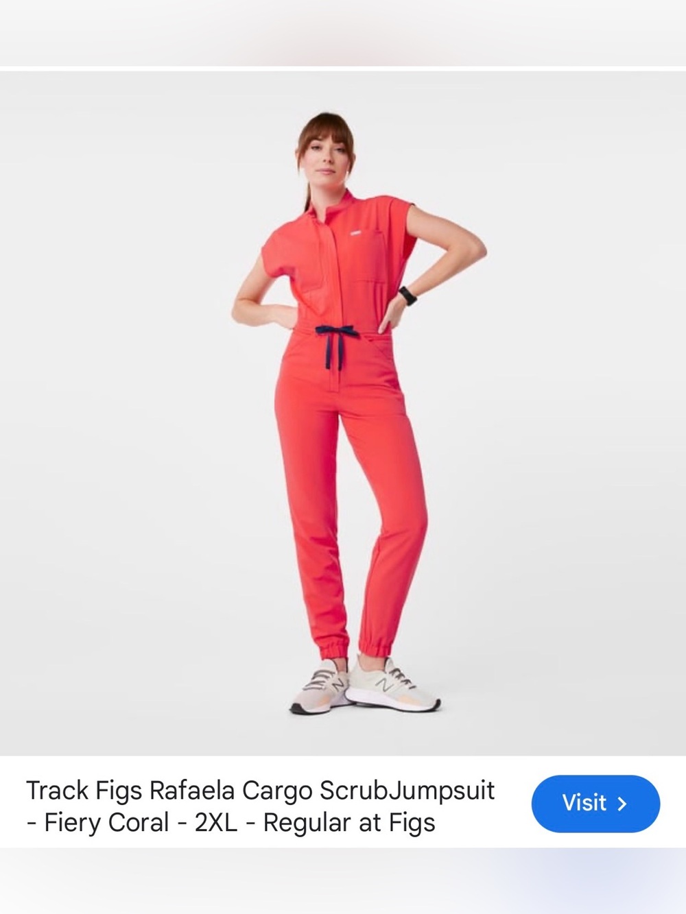 FIGS Rafaela Cargo Scrub Jumpsuit in Vibrant Coral-Red - Picture 1 of 5